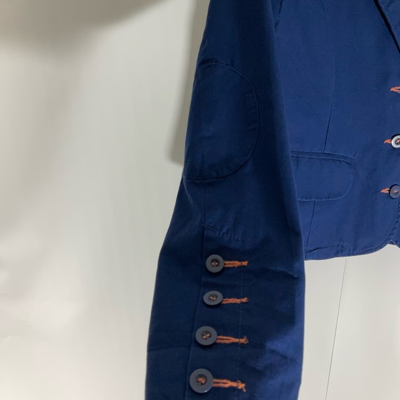 Tulle Blazer Button Up V-Neck Styling Long Sleeve Pockets Blue Pockets Size SM - Picture 9 of 14